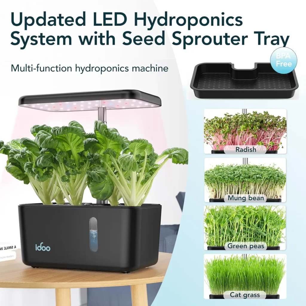 La Mejor Guía Completa del iDOO Sistema Hidropónico 5 Pots 4 iDOO Sistema Hidropónico 5 pots con bandeja sprouter para cultivar germinados de rábanos, cebolla , guisantes , soja , alfalfa etc